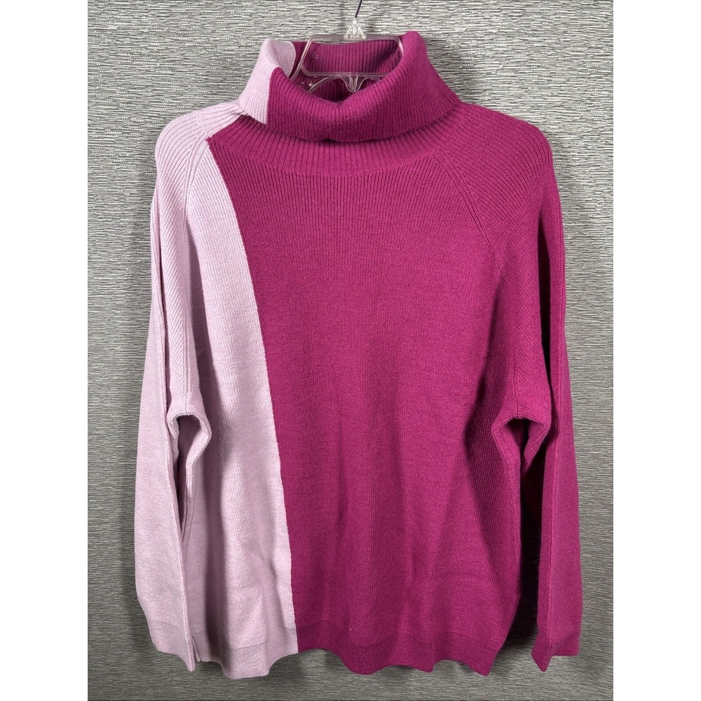 First Love Colorblock Pullover Turtleneck Sweater Fuschia & Light Pink‎ *READ